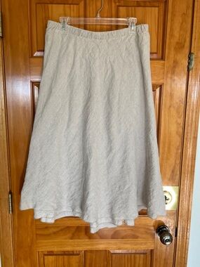 J Jill Love Linen Medium Missy Tan Elastic Waistband Skirt Midi Maxi Natural